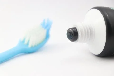 Tooth paste and tooth brush with white background. Oral Care Concept Stock Photos