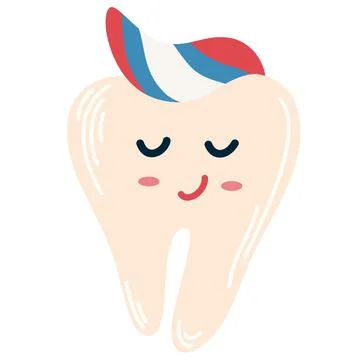 Tooth with paste. Clean happy cartoon tooth. Dental care. For children instru Stock Illustration