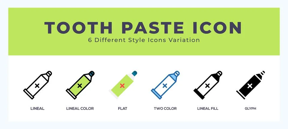 Tooth paste icon set with different styles. Icons designed in filled. outli.. Illustrazione stock