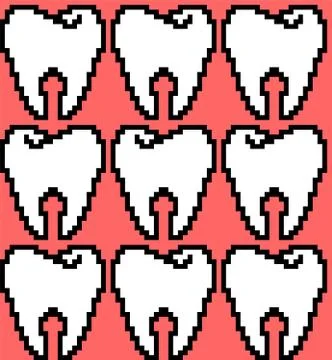 Tooth pixel art pattern seamless. 8 bit Teeth Vector illustration Stock Illustration