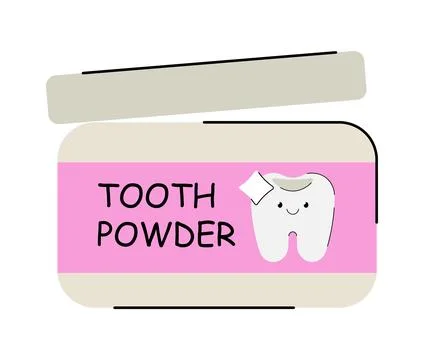 Tooth powder toothpaste container with a flat vector illustration of a cute.. Stock Illustration