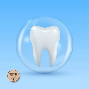 Tooth Protection Concept with White 3d Vector Tooth in Transparent Bubble. De イラスト素材