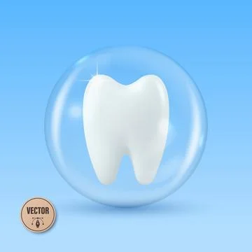 Tooth Protection Concept with White 3d Vector Tooth in Transparent Bubble. De イラスト素材