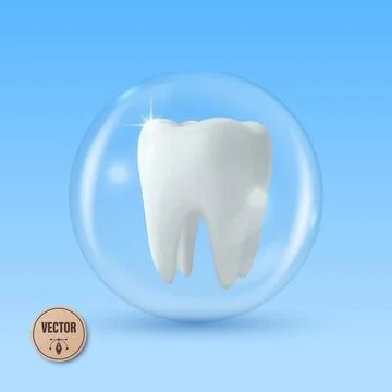 Tooth Protection Concept with White Vector Tooth in Transparent Bubble. Denta イラスト素材