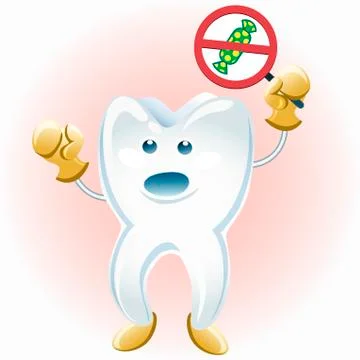 Tooth protesting against candies Stock Illustration