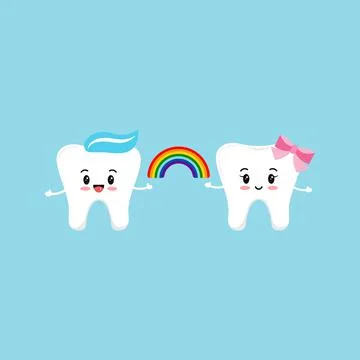 Tooth with rainbow in hands. Illustrazione stock