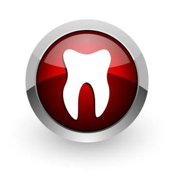 Tooth red circle web glossy icon. Illustrazione stock
