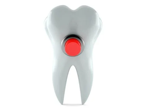 Tooth with red push button Stock Illustration