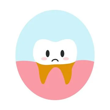 Tooth root caries in cartoon flat style. Vector illustration of disgruntled Stock Illustration