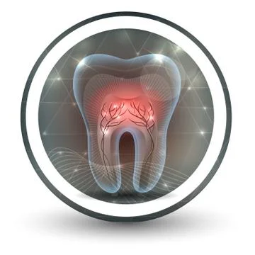 Tooth with roots abstract bright icon design Stock Illustration