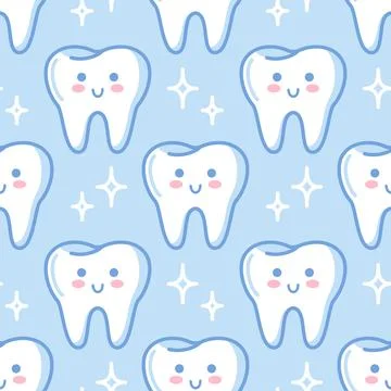 Tooth seamless pattern. Cute cartoon characters in kawaii style. Healthy organ Stock Illustration