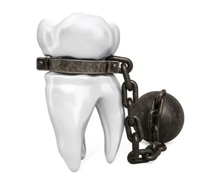 Tooth with shackle, toothache concept. 3D rendering Stock Illustration