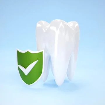 Tooth with shield on blue background Stock Illustration
