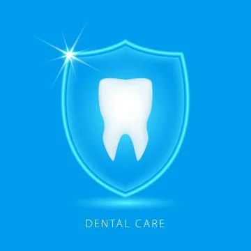 Tooth with shield. Dental care. Vector illustration Stock Illustration