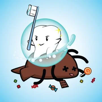 Tooth sits on bacteria smiling Ilustração Stock