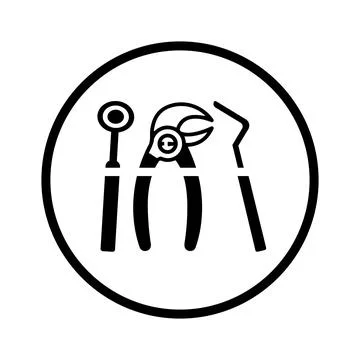 Tooth surgery tools icon. Black vector graphics. Stock Illustration