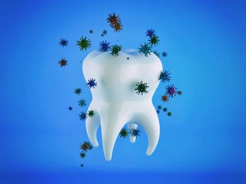 The tooth is surrounded by bacteria and microbes Ilustração Stock