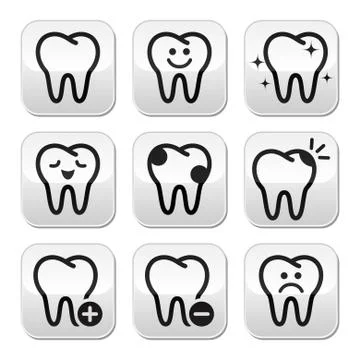 Tooth, teeth vector buttons set Illustrazione stock