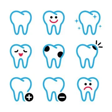 Tooth, teeth vector icons set in color Stock Illustration