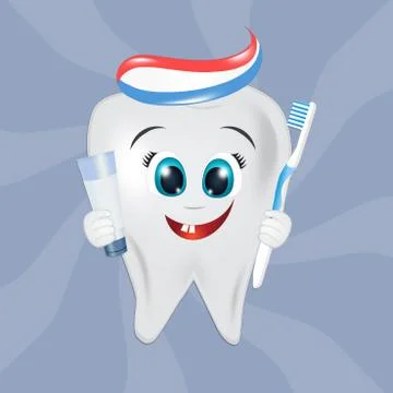 Tooth with toothbrush and toothpaste Stock Illustration