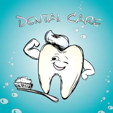 Tooth with a toothbrush, smiling Stock Illustration