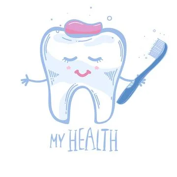 Tooth with a toothbrush Toothpaste. squeezed out toothpaste. isolated on whit Stock Illustration