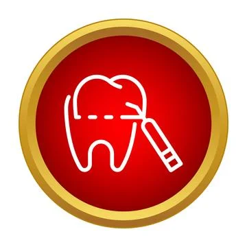 Tooth undergoing dental procedure inside red circle icon Stock Illustration