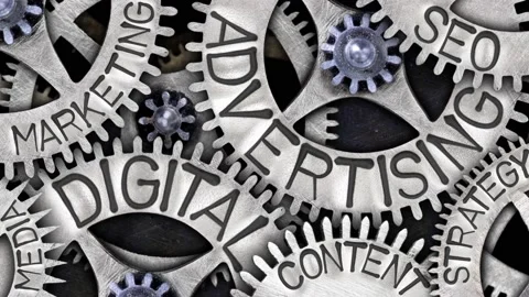 Tooth Wheels with Digital Advertising Concept Stock-Footage 166510892