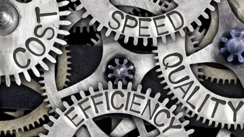 Tooth Wheels with Efficiency, Quality, Speed and Cost Concept Stock Footage 151194399