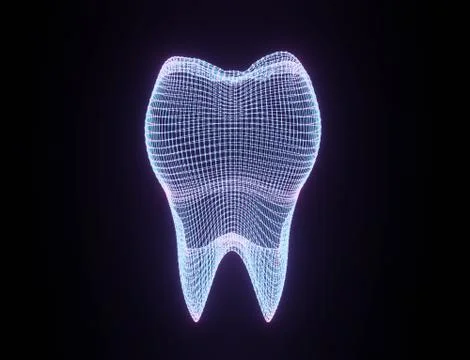Tooth Wireframe Mesh. Neon grid molar. Connection Structure. Dental medicine Illustrazione stock