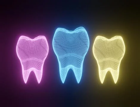 Tooth Wireframe Mesh Set Stock Illustration