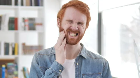 Toothache, Casual Redhead Man with Tooth infection Stock Footage 105167657