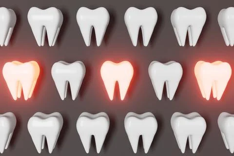 Toothache problem 3d rendering pattern on grey background. White healthy teet Stock Illustration