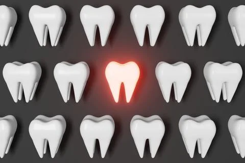 Toothache problem 3d rendering pattern on grey background. White healthy teet Stock Illustration