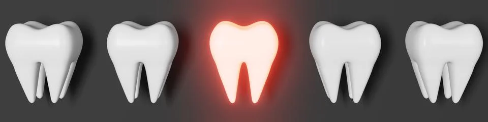 Toothache problem 3d rendering pattern grey background. White healthy teeth m Stock Illustration