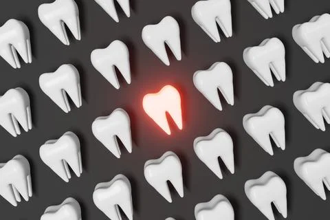 Toothache problem 3d rendering pattern grey background. White healthy teeth m Stock Illustration