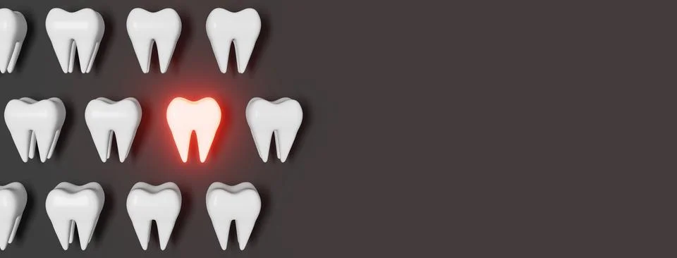 Toothache problem 3d rendering pattern banner grey background White healthy t Illustrazione stock