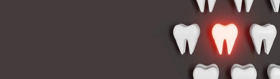 Toothache problem 3d rendering pattern banner grey background White healthy t Stock Illustration