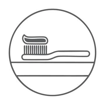 Toothbrush and paste in circle icon. A simple line drawing of a toothbrush .. Stock Illustration