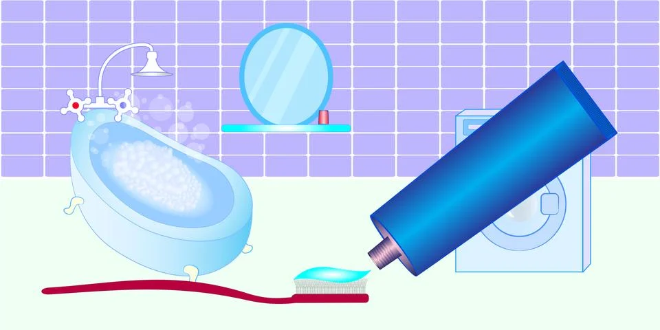 Toothbrush and toothpaste in the bathroom Stock Illustration