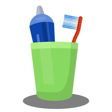 Toothbrush and toothpaste in a cup icon logo Stock Illustration