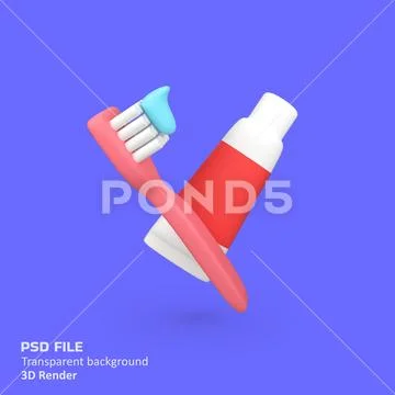 Toothbrush and toothpaste dental isolated 3d render icon illustration PSDテンプレート