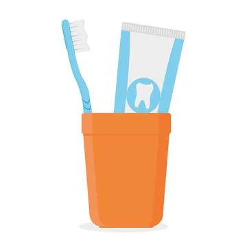 Toothbrush and toothpaste in a glass, vector isolated illustration on a white Stock Illustration