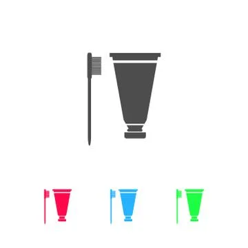 Toothbrush and Toothpaste icon flat. Stock Illustration