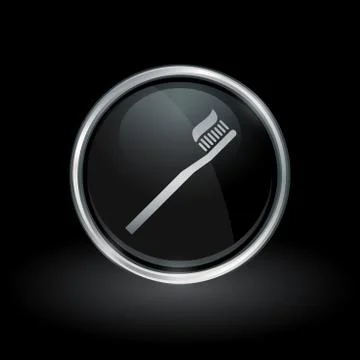 Toothbrush and toothpaste icon inside round silver and black emblem Stock Illustration