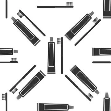 Toothbrush and toothpaste icon seamless pattern on white background. Vector Stock Illustration