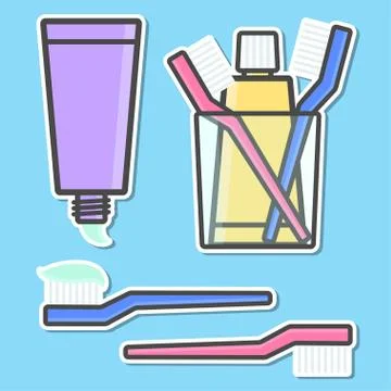 Toothbrush and toothpaste icons. Illustrazione stock