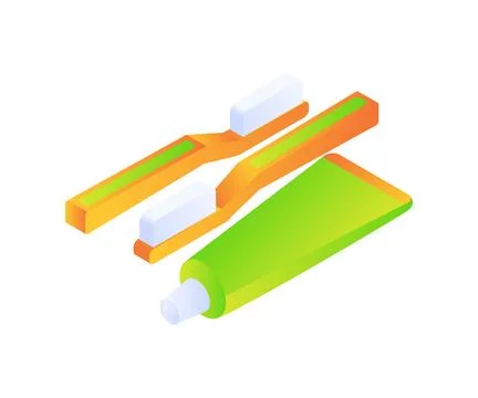 Toothbrush and toothpaste isometric icon Stock Illustration