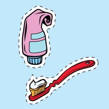 Toothbrush and toothpaste label sticker Stock-Illustration