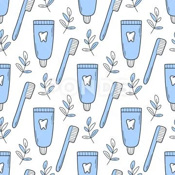 Toothbrush and toothpaste seamless pattern Illustrazione stock